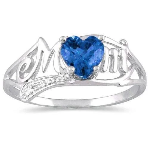 Customizable Engagement Ring-.50 Ct Tanzanite Heart & Diamond Mom Ring .925 Sterling Silver Rhodium Finish