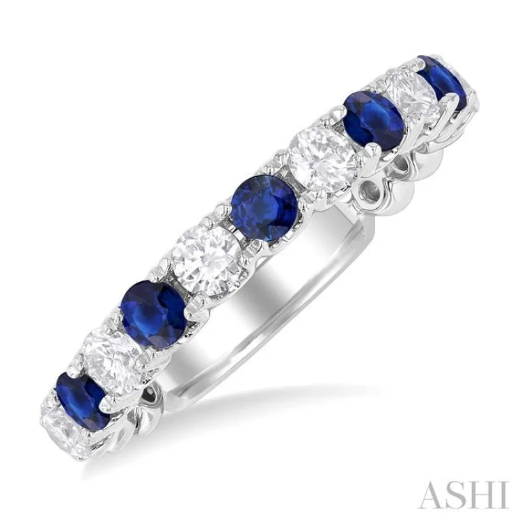 Birthstone Engagement Ring-2.85 MM Sapphire and 1/2 ctw Round Cut Diamond Precious Wedding Band in 14K White Gold