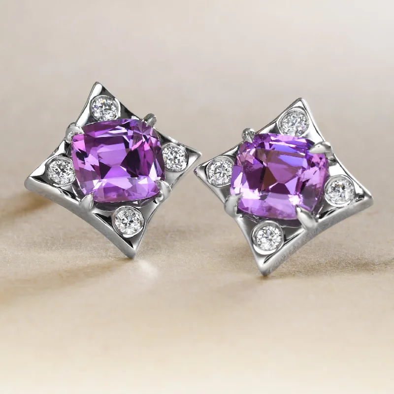 Gemstone Stud Earrings-Vivacious Lavender Sapphire Earrings