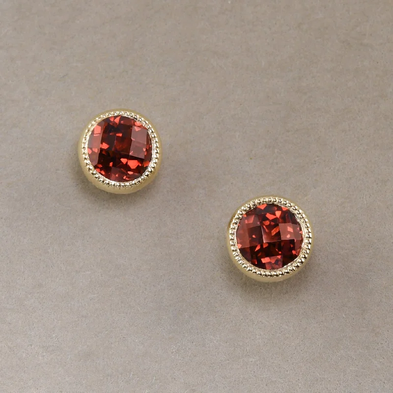 Fashionable Drop Earrings-Bezel-Set Garnet Studs