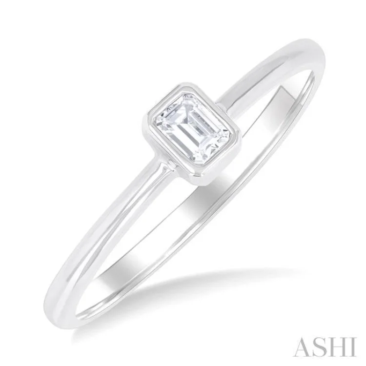 Bold Engagement Ring-1/6 ctw Petite Bezel Set Emerald Cut Diamond Fashion Ring in 10K White Gold