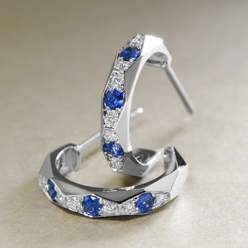 Modern Stud Earrings-Modern Sapphire And Diamond Hoops