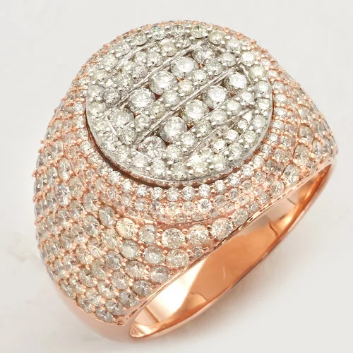 Dainty Gold Ring-14KR+W 4.25CTW DIAMOND ROUND FACE MENS RING