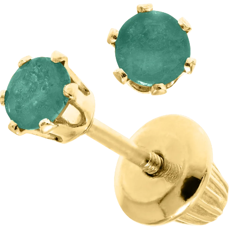 Dazzling Drop Earrings-14K Y Gold 3mm Emerald Baby Stud Earrings-May