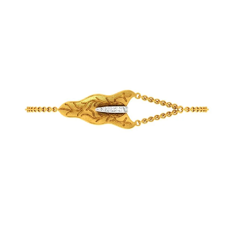 Leather Bracelet for Men-Asymmetric Gold Motif Diamond Bracelet